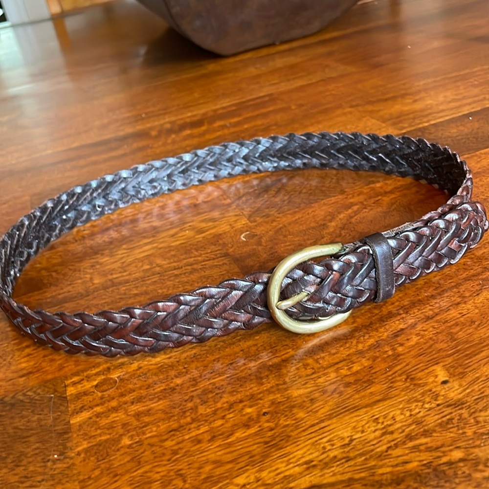 VINTAGE COACH BROWN WOVEN BRASS BUCKLE BELT (Mocha, 28” 70cm)